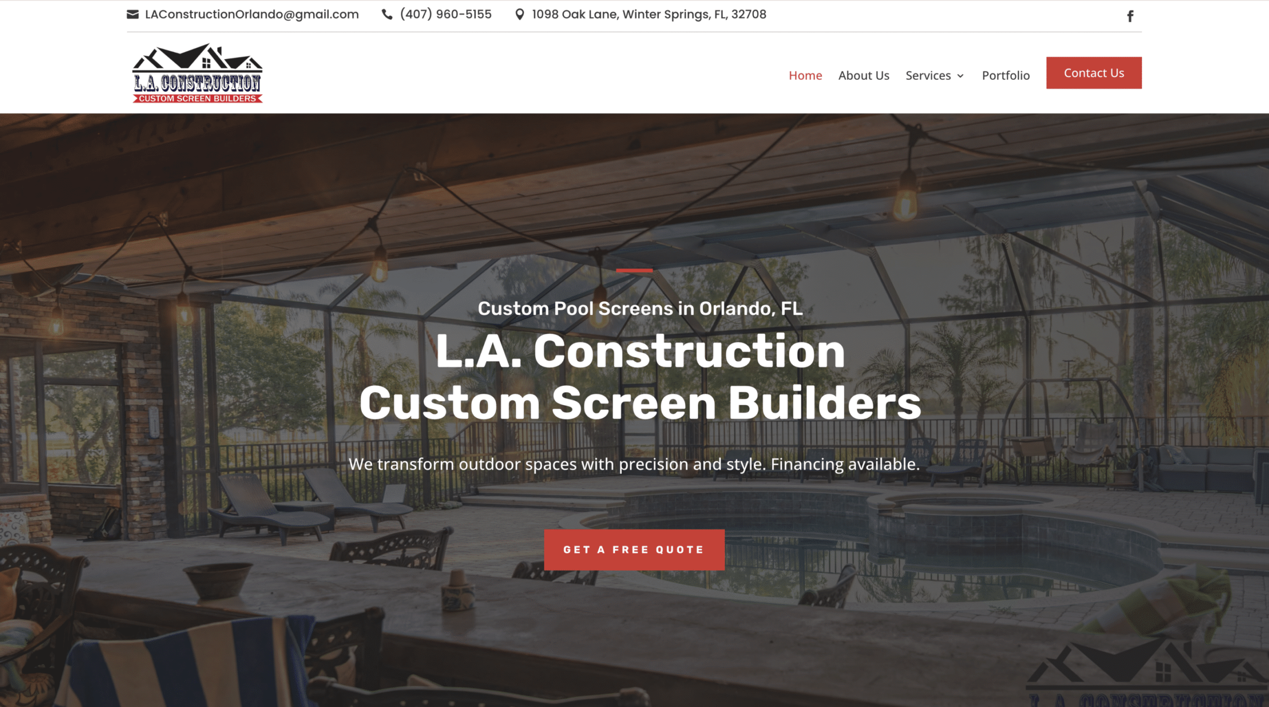 LA Construction Custom Screen Builders website